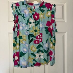 Floral Ruffle Sleeve Women's Top